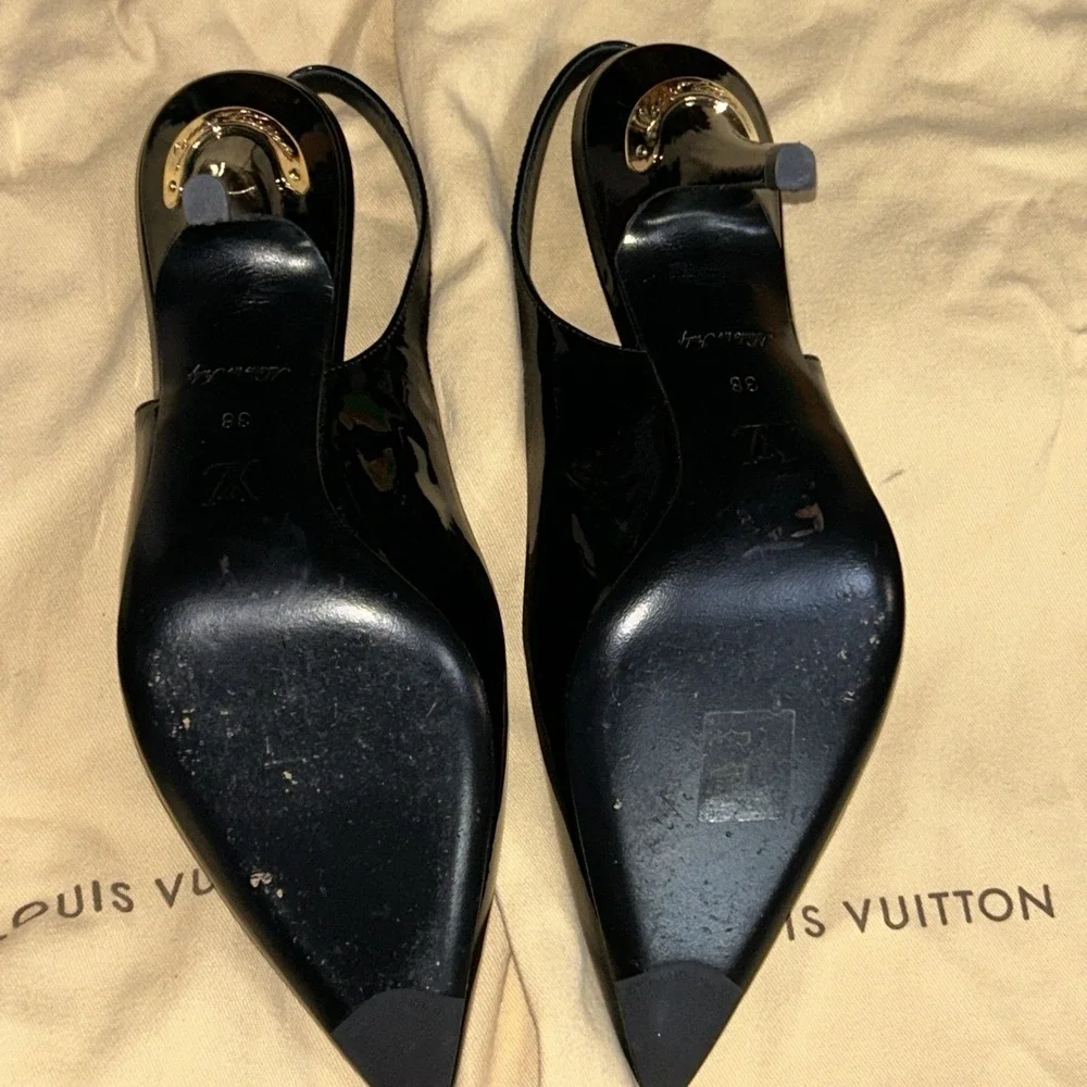 Louis Vuitton Patent Leather Slingback Pumps Women's Size: 38/8 With Dust‎ Bags